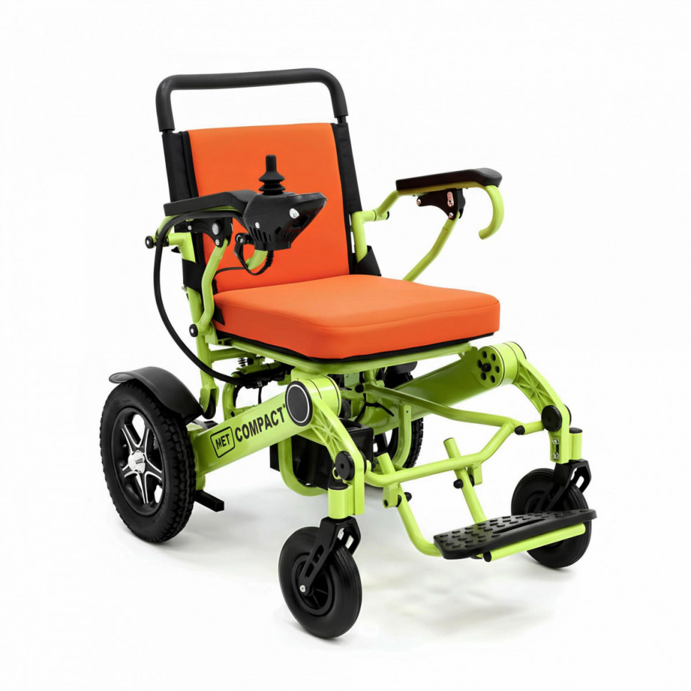 Кресло-коляска с электроприводом MET COMPACT 35 (24225) складная, зелёная с оранжевым